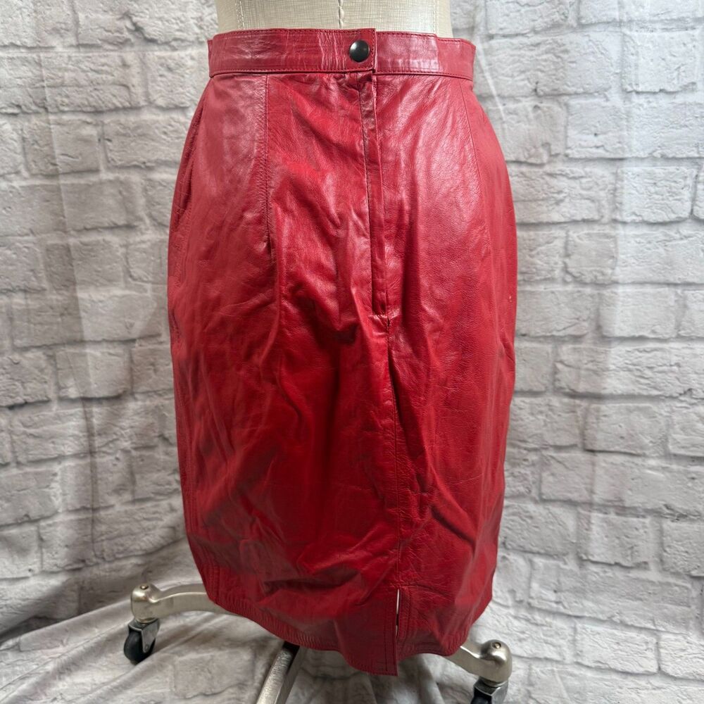 Vintage Winlit Red Leather Lined Women's Skirt 27" Waist